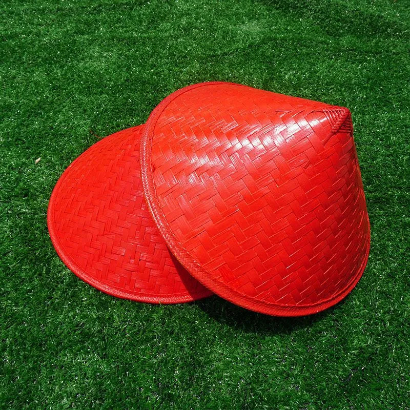 Unisex retro bamboo hat double-sided red and black 42cm diameter adult size
