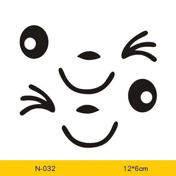 Pair of reflective cartoon eye car stickers with strong adhesion backing for mirror decoration.