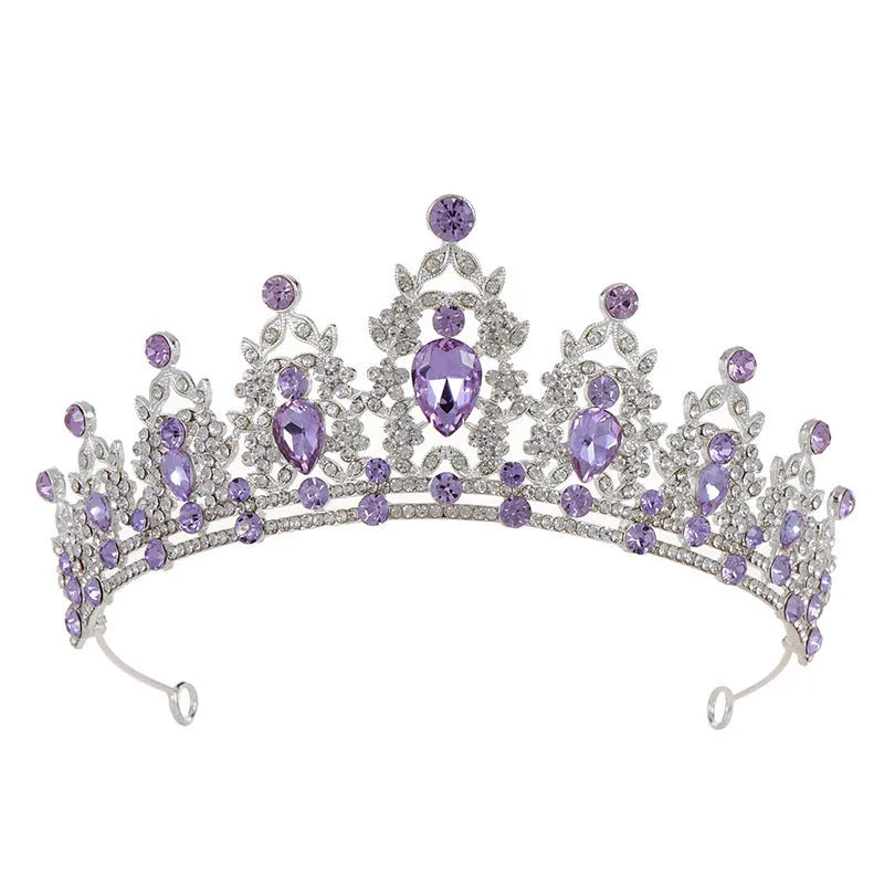 Baroque bridal crown headdress with rhinestones on an alloy frame in silver and gold colour options.