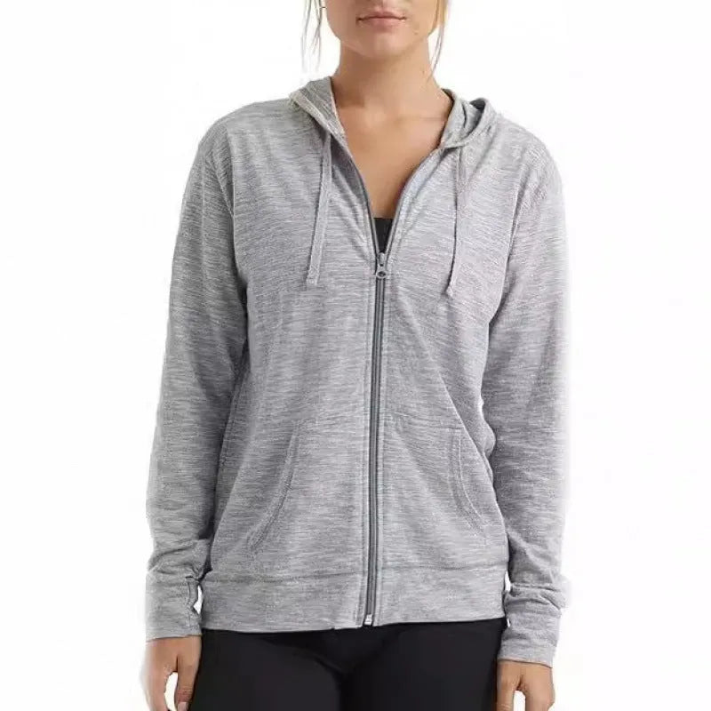 A loose-fit solid colour hoodie sports top shown on a hanger, available in black, white, grey, dark blue, sky blue and dark pink.