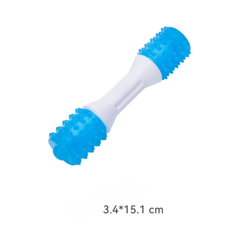 Dual-colour puppy teething chew toy in aqua bone design for dogs aged 2-8 months