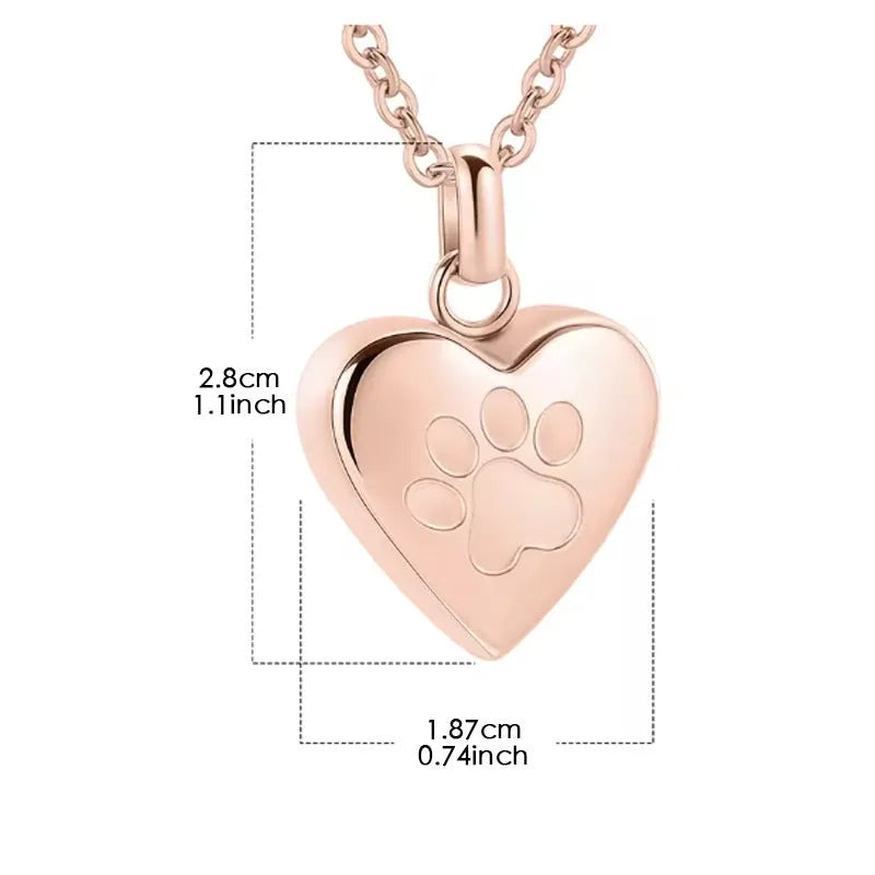 Simple titanium steel heart-shaped necklace with paw print and openable casket pendant.