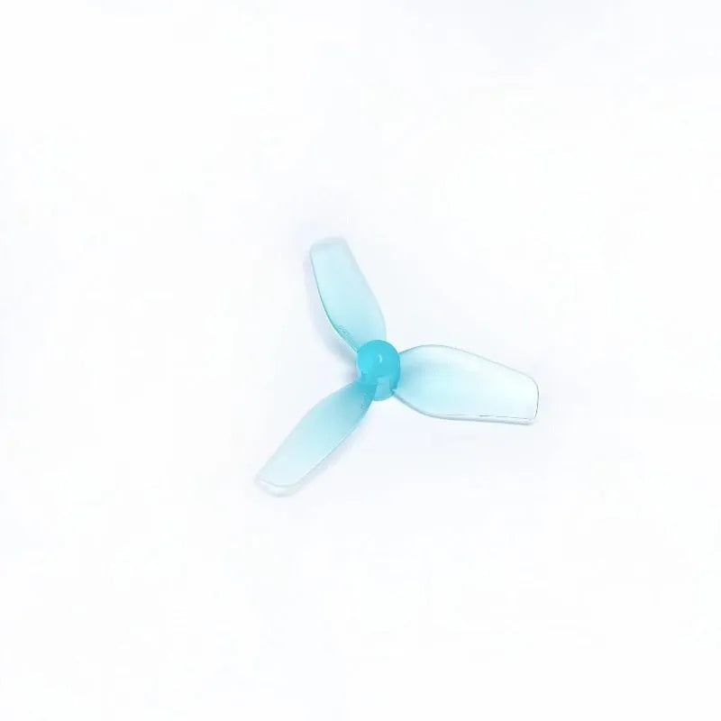 Set of four PC plastic drone propellers in gray, pink and light blue with 3 blades each