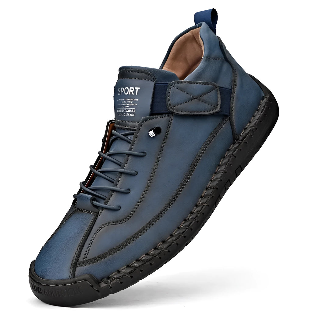 Men's mid-calf Martin boot in khaki with stitching detail on a rubber sole.