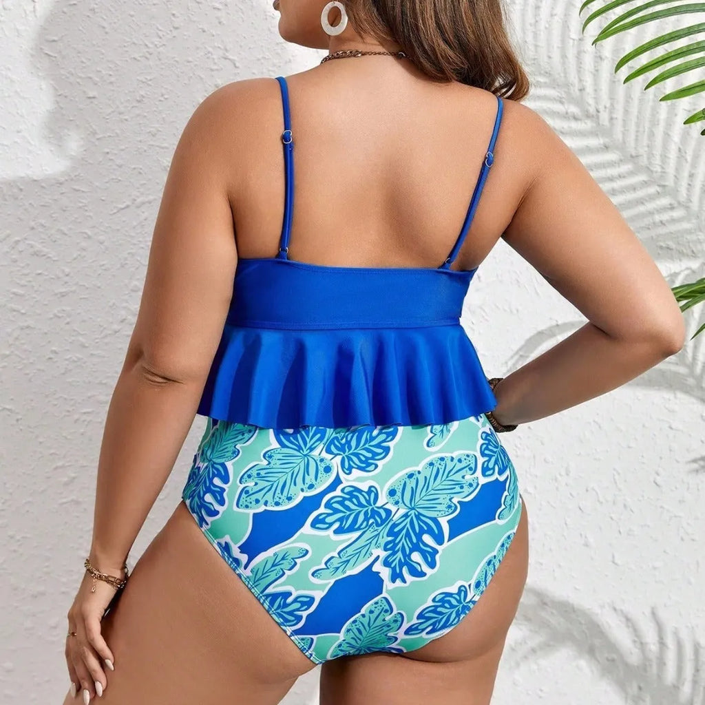 Blue women's polyester bikini swimsuit with briefs style in European and American sizing