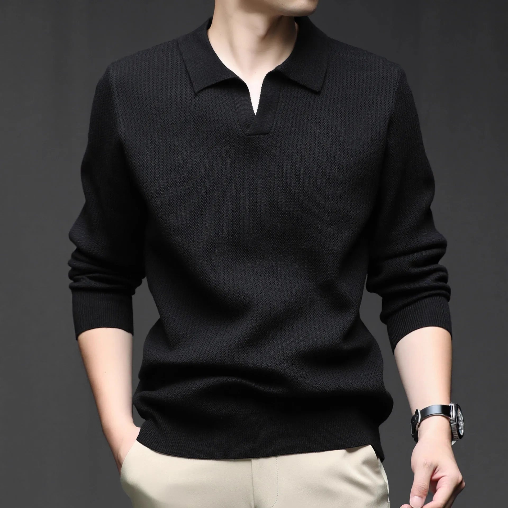 Men's loose fit casual pullover sweater in a camel colour, showing the front design.
