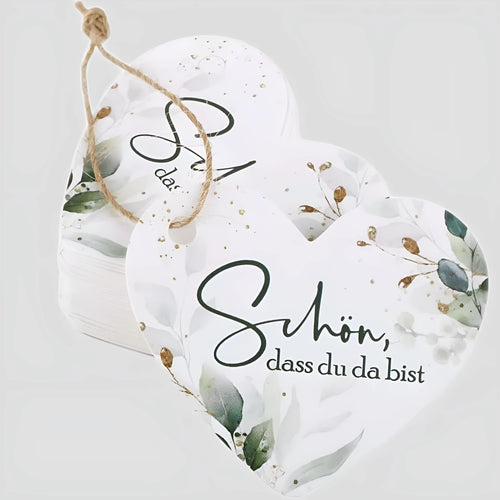 Set of 50 flower heart-shaped paper gift tags in two colour style options.