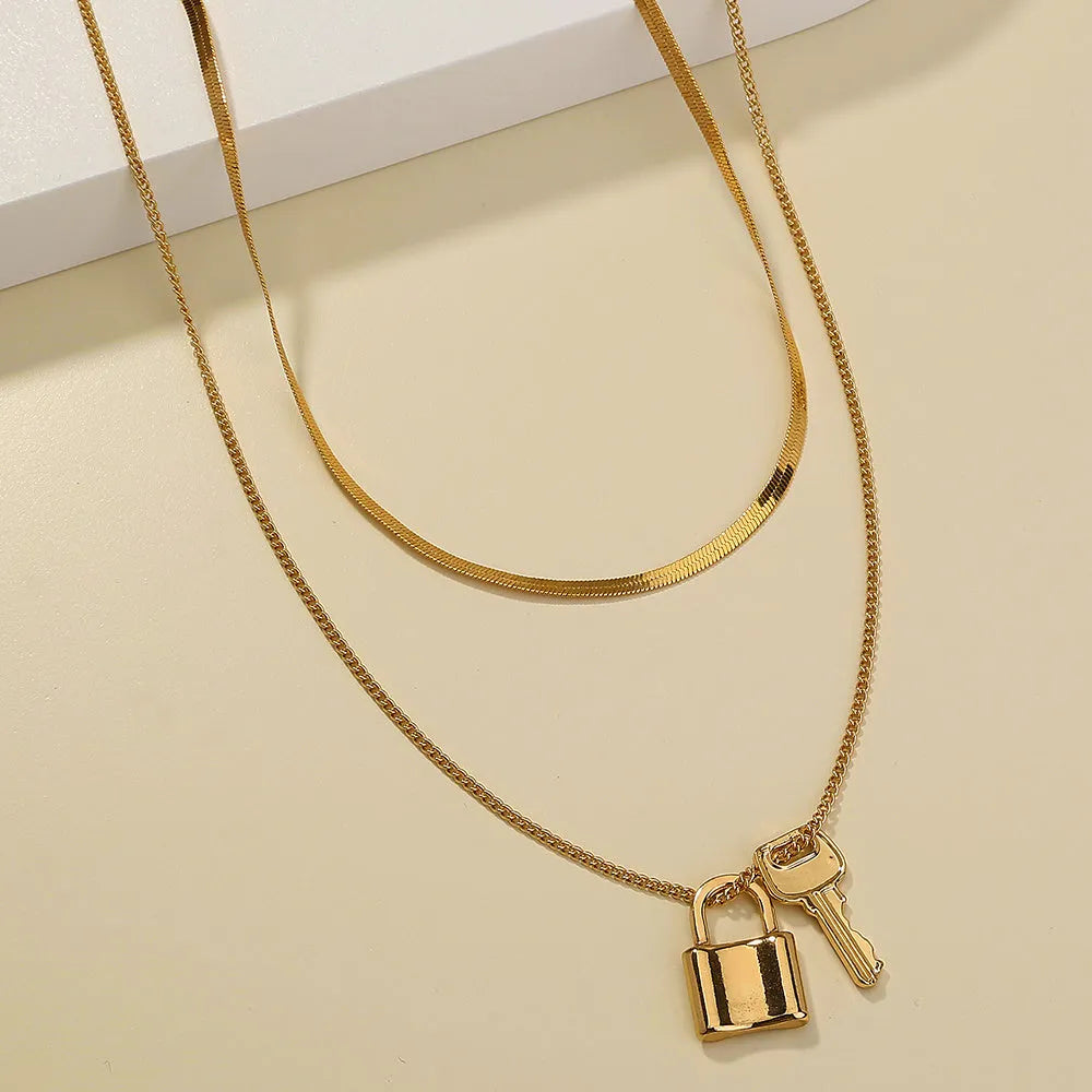 Multi-layer lock pendant necklace, zinc alloy electroplated finish, Europe and America style woman jewellery