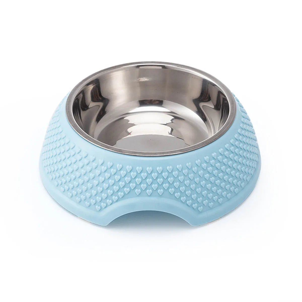 Stainless steel pet bowl with non-slip base in blue, green or pink for cats and dogs