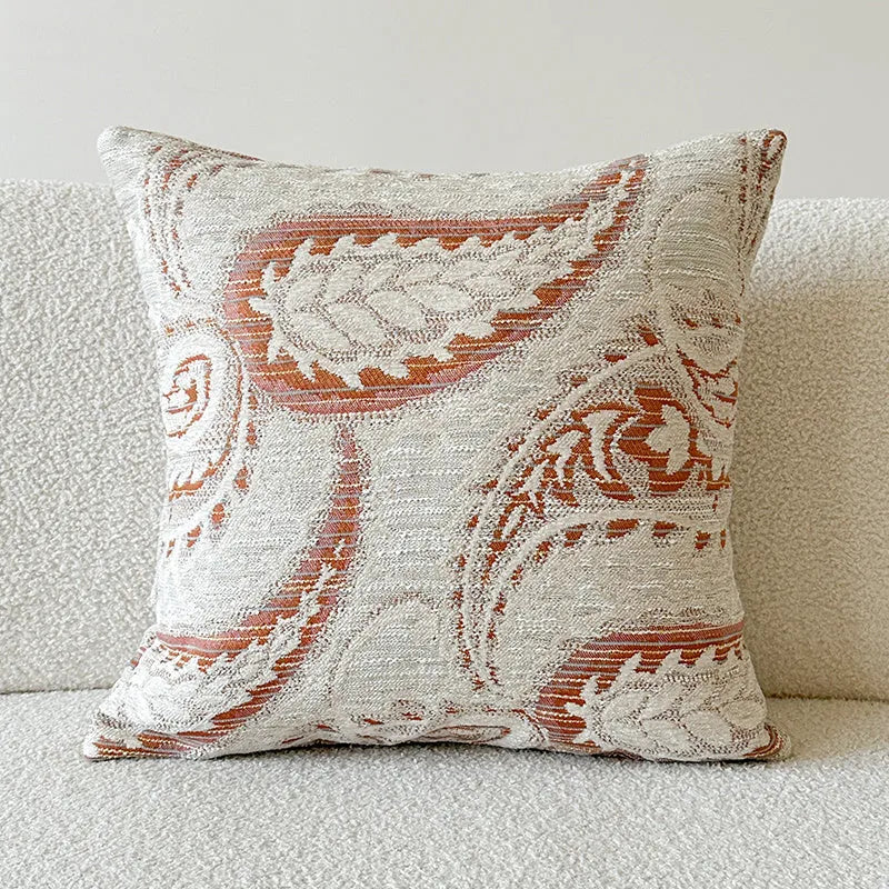 American-style jacquard sofa cushion cover with paisley pattern in amber colour