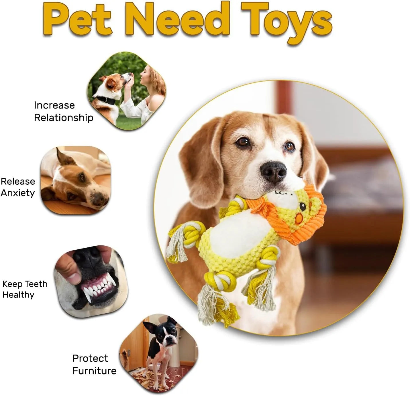 Lion and monkey plush squeaky dog toys bundle for medium large dogs