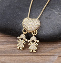 Gold colour copper heart pendant necklace with cubic zirconia inlays on a chain