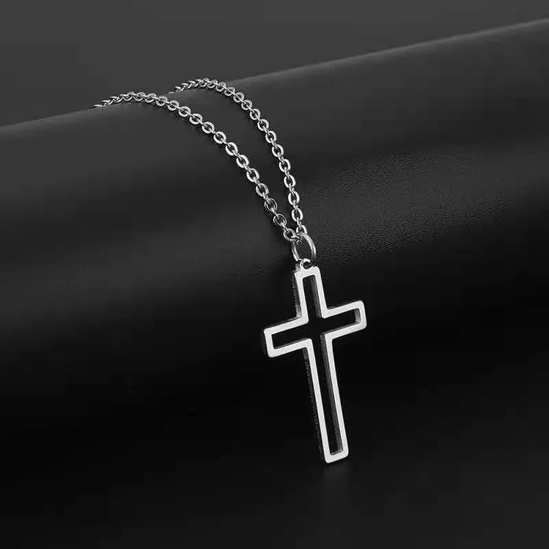 Unisex titanium steel cross necklace with electroplated gold finish on a stainless steel chain