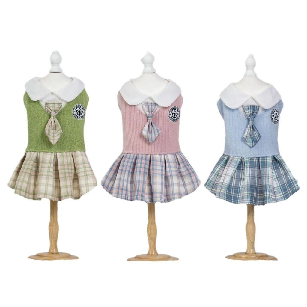 Polyester tartan skirt for pet dogs and cats in princess style with pink, blue, green colour options