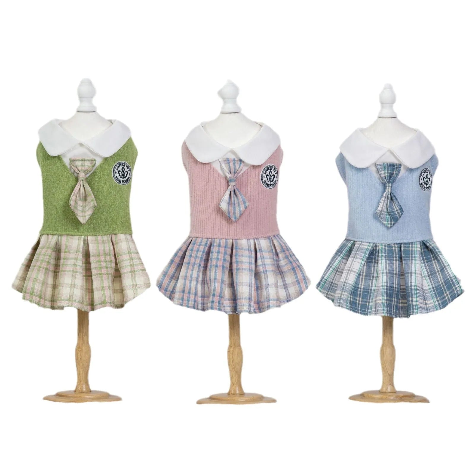 Polyester tartan skirt for pet dogs and cats in princess style with pink, blue, green colour options