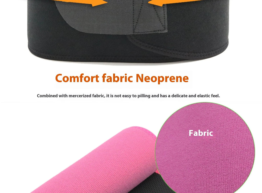 Neoprene lumbar support fitness belt in black, blue, or pink colours for waist protection.