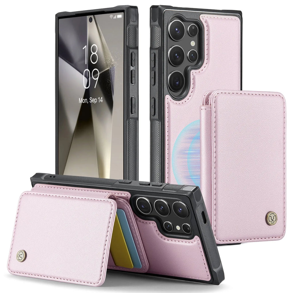 Magnetic card business drop-resistant leather phone case for Samsung, anti-fall wallet style with card slot, imitation leather, black colour