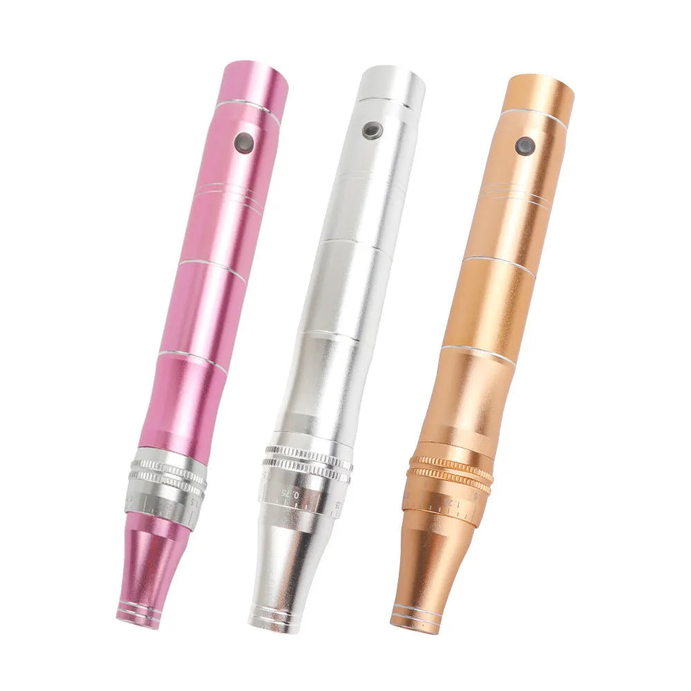 Rose gold IPL hair removal and microneedle beauty device with USB cable and interchangeable plugs
