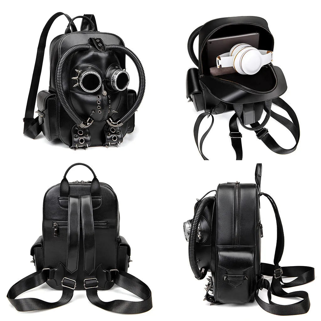 Black studded skull Halloween backpack with PU waterproof construction and burden-reducing design