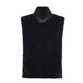 Casual women's furry half-turtle neck sleeveless top in black, short length polyester