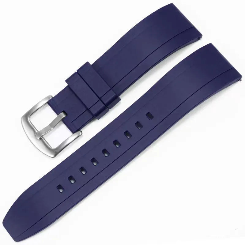 Silicone replacement watch strap with quick release in black, 20mm width, pin buckle closure