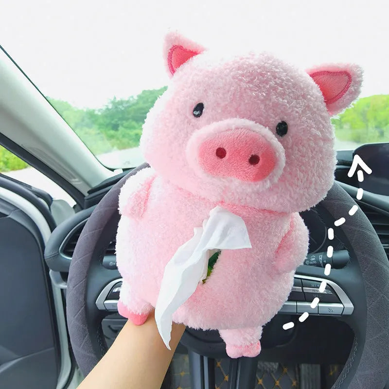 Cartoon lamb plush car tissue box cover for vehicle dashboard or home decoration.
