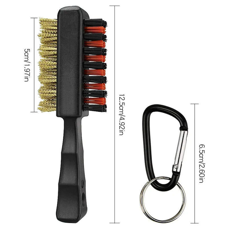 Golf club double-sided brush with nylon and steel wire bristles for cleaning ball head grooves