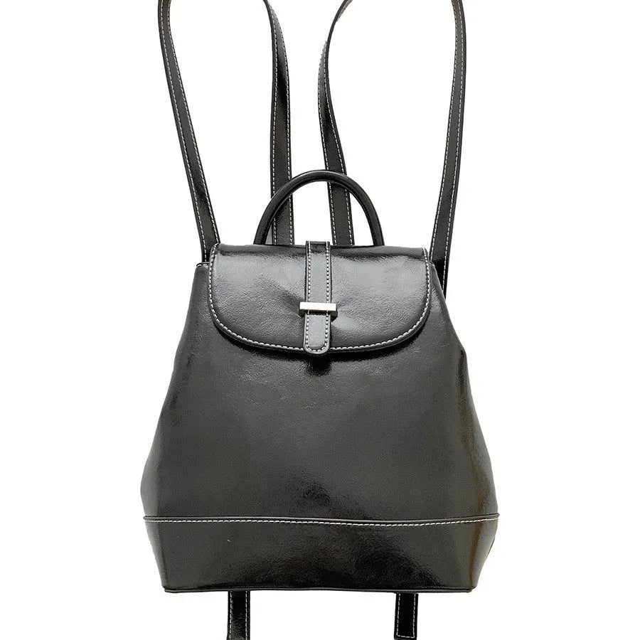 Pibai daily small backpack for women in brown with PU spliced design and compact size