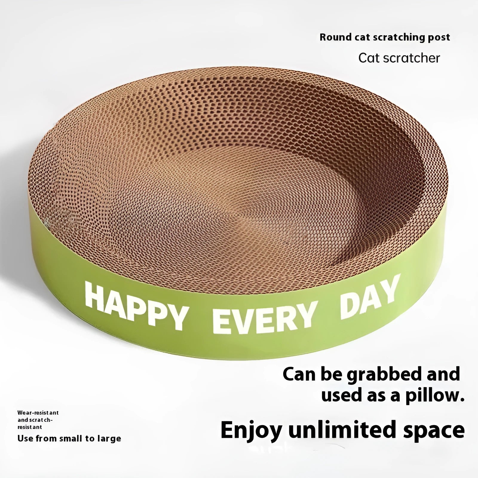 Green round cat nest with integrated scratching board, 55cm in diameter