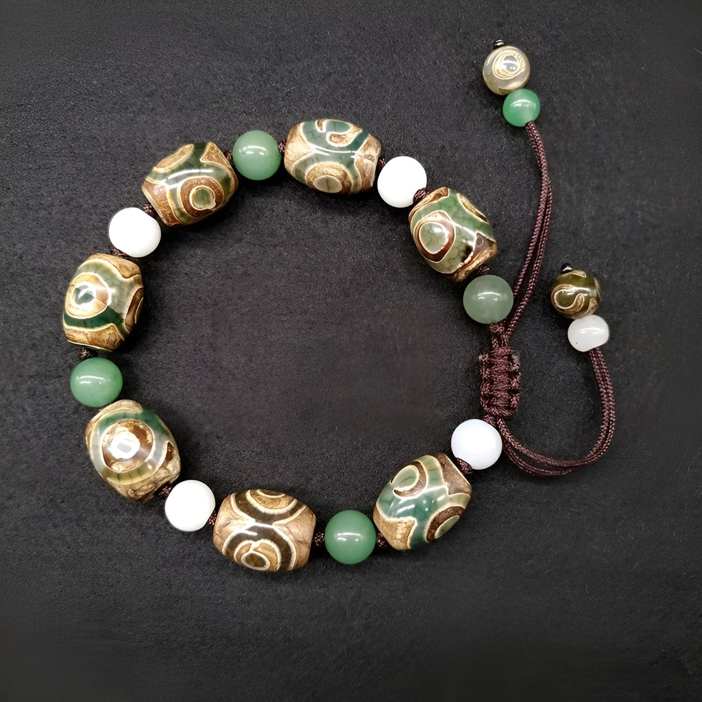 Green agate Tibet beads bracelet with hand-woven ethnic style and geometric patterns