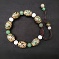 Green agate Tibet beads bracelet with hand-woven ethnic style and geometric patterns