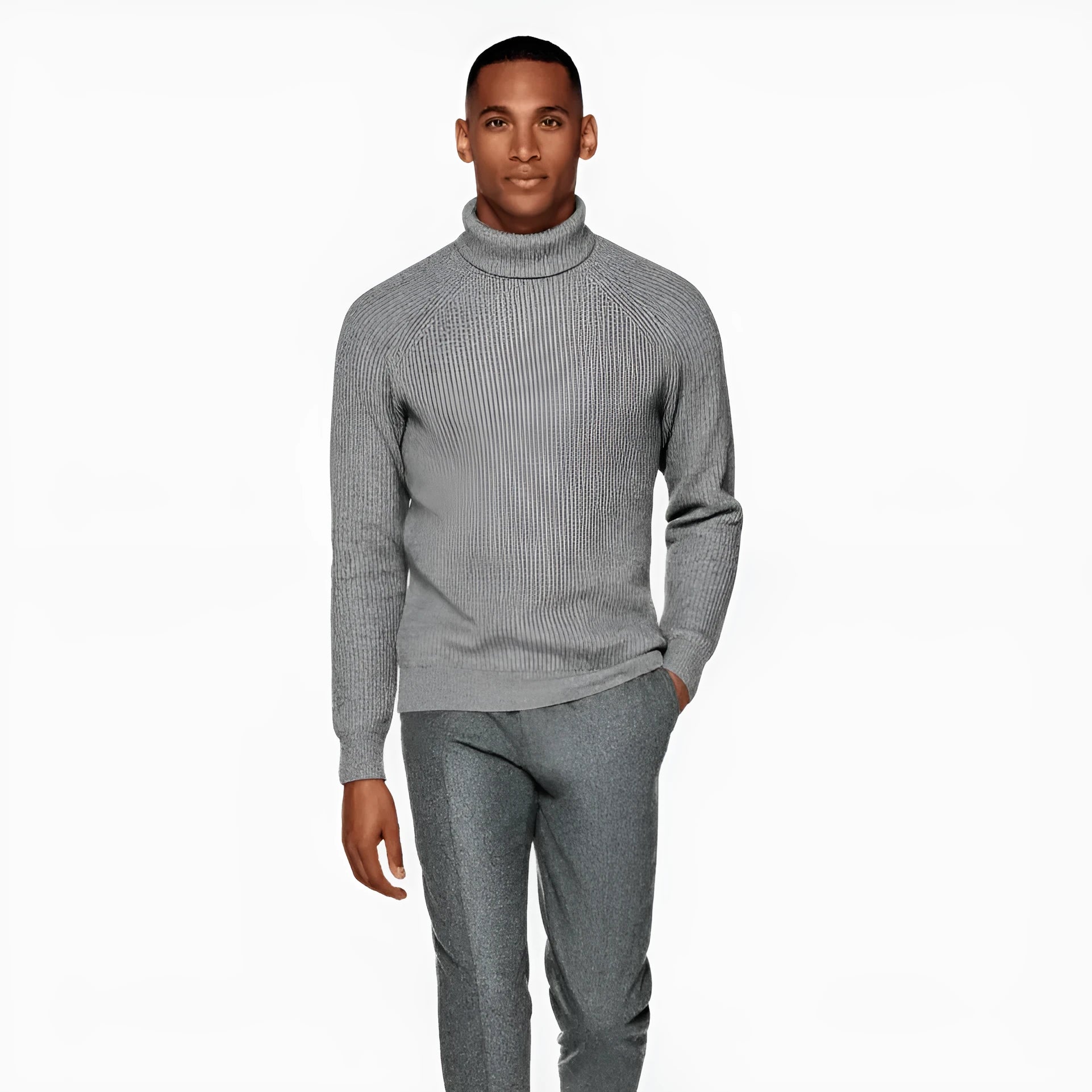 Men's cashmere high-neck knitted sweater in brown colour, 100% goat hair long sleeve pullover