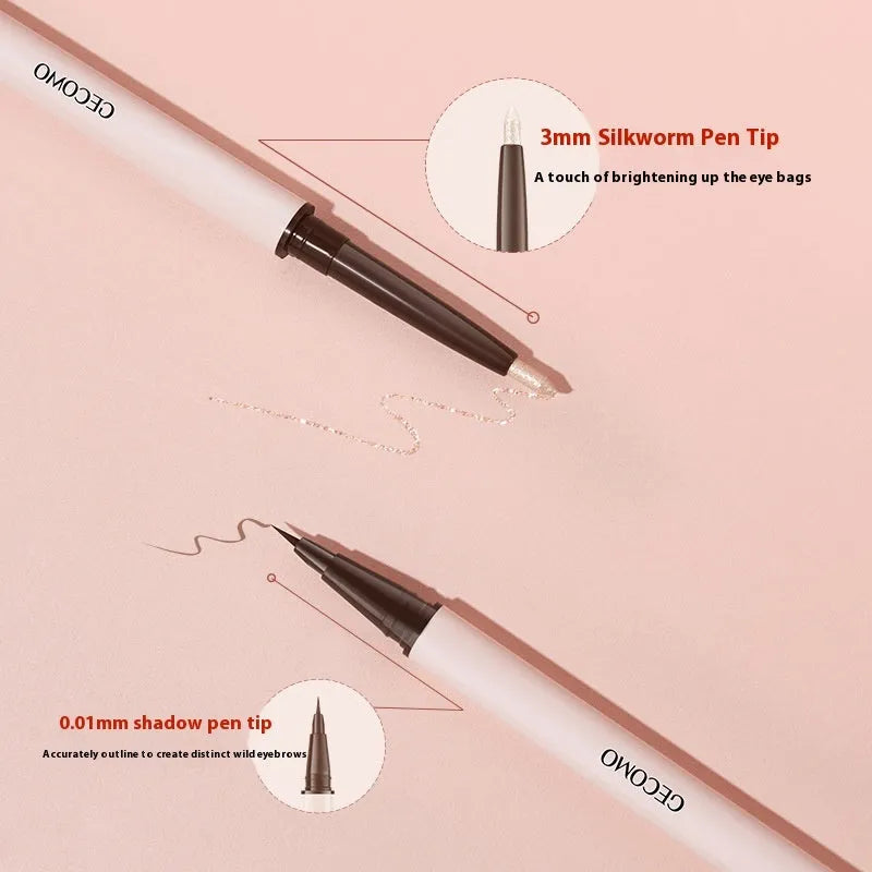 Double headed silkworm eyeliner pen with stereoscopic star eyes design in pearlescent liquid formula
