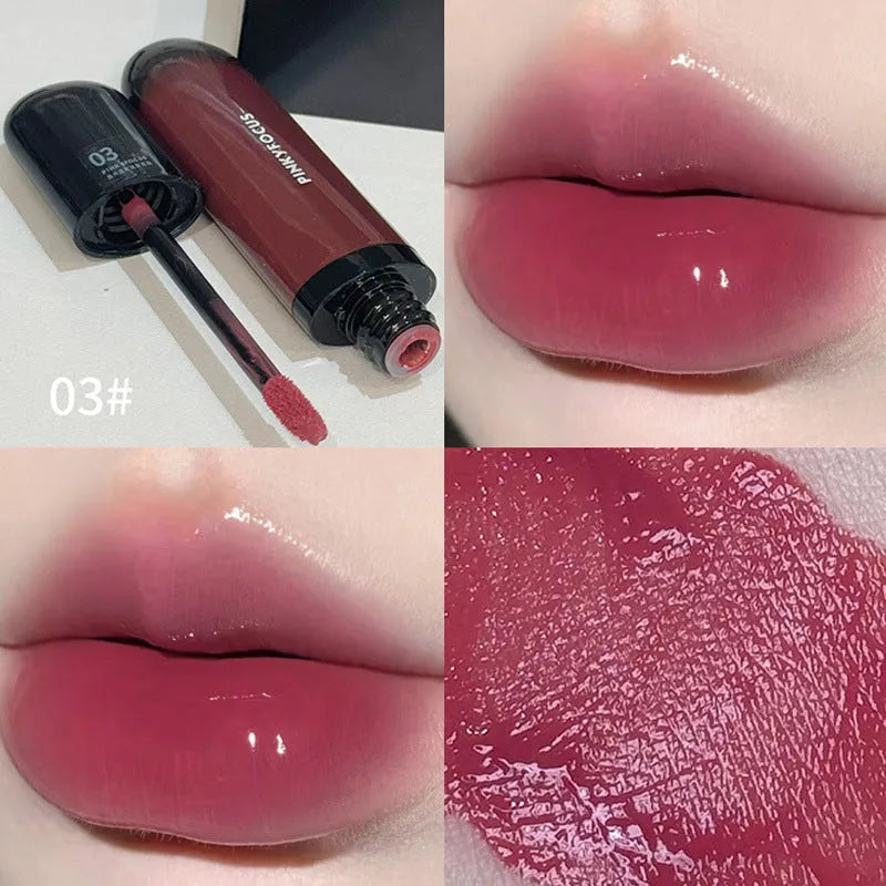 Black Shiny Makeup Mirror Lip Lacquer in six matte colour options including tomato, orange brown, and rose shades