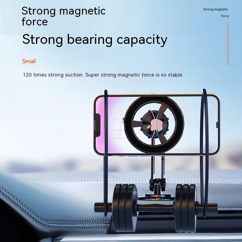 All-metal magnetic car phone holder in black, silver, gold, and rose gold with magnetic rings and adhesive pads