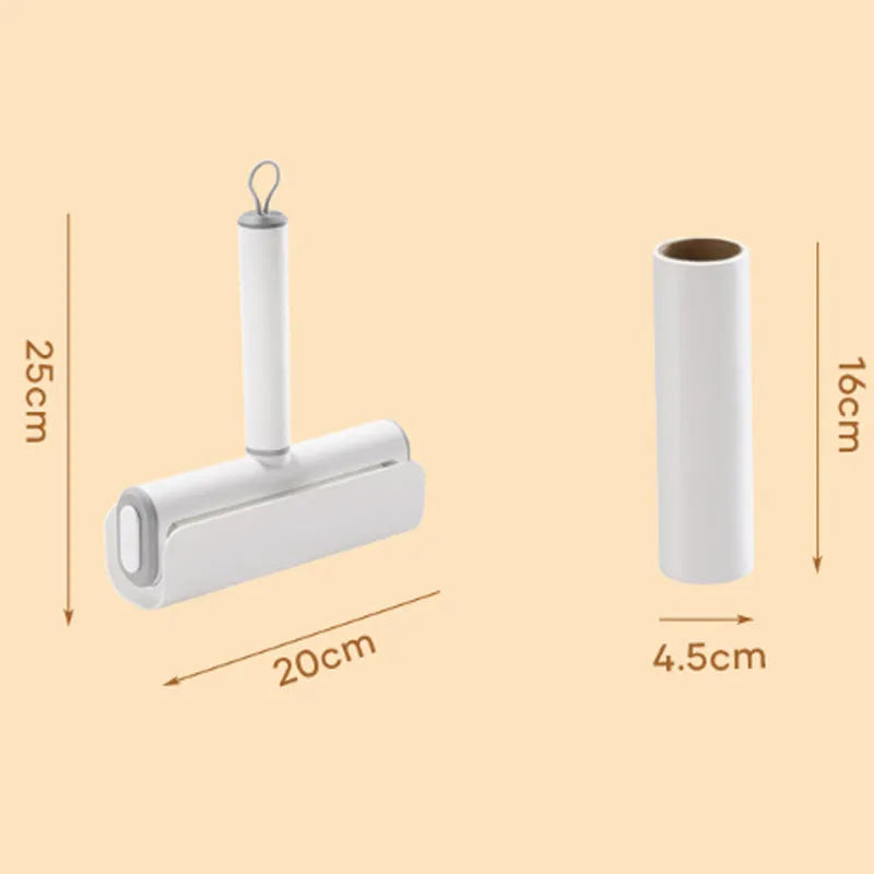 Refillable lint remover roller with tearable paper for pet hair removal on household surfaces