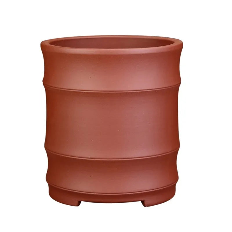 Fine Zisha large diameter bamboo joint flowerpot in classical purple sand with 19.9cm caliber and 22cm height