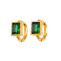 A pair of square-shaped stainless steel earrings with round zircon accents in a choice of black, green, or white.