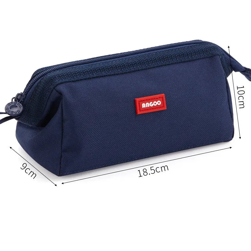 Oxford cloth canvas pencil case with double zipper closure in large capacity design for stationery storage