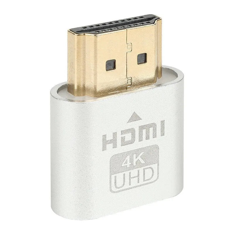 Compact 26.5mm HDMI virtual display dummy plug in a metallic finish for graphics card signal simulation.