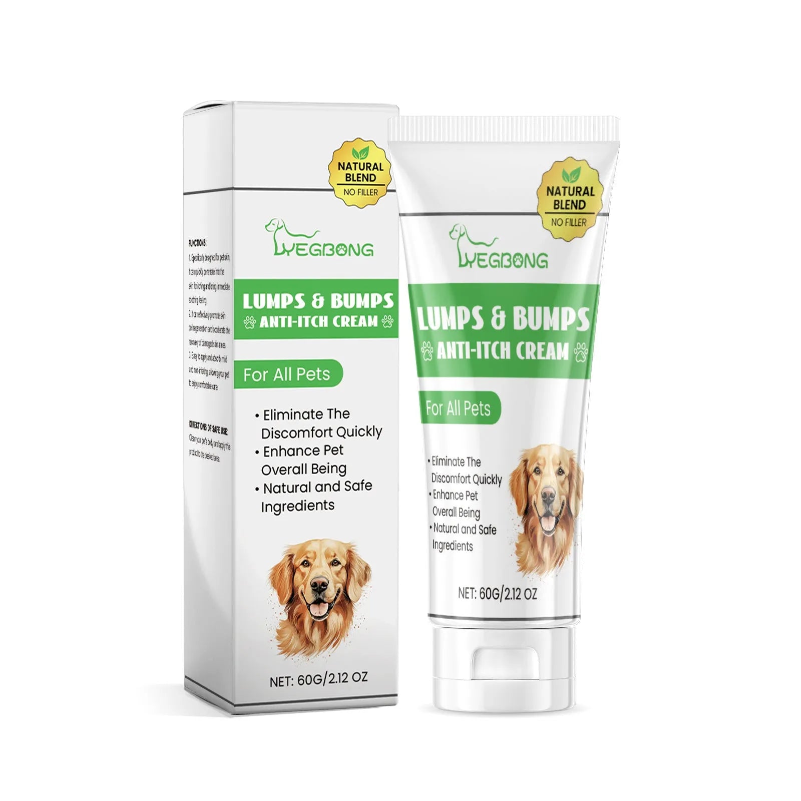 Tube of pet itch relieving cream for cats measuring 5.5cm by 13.3cm with 60g net weight