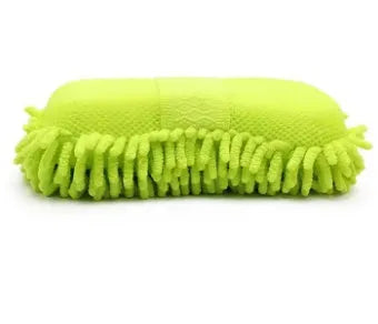 Silver green car wash sponge measuring 14x25cm with spiral chenille construction for vehicle cleaning