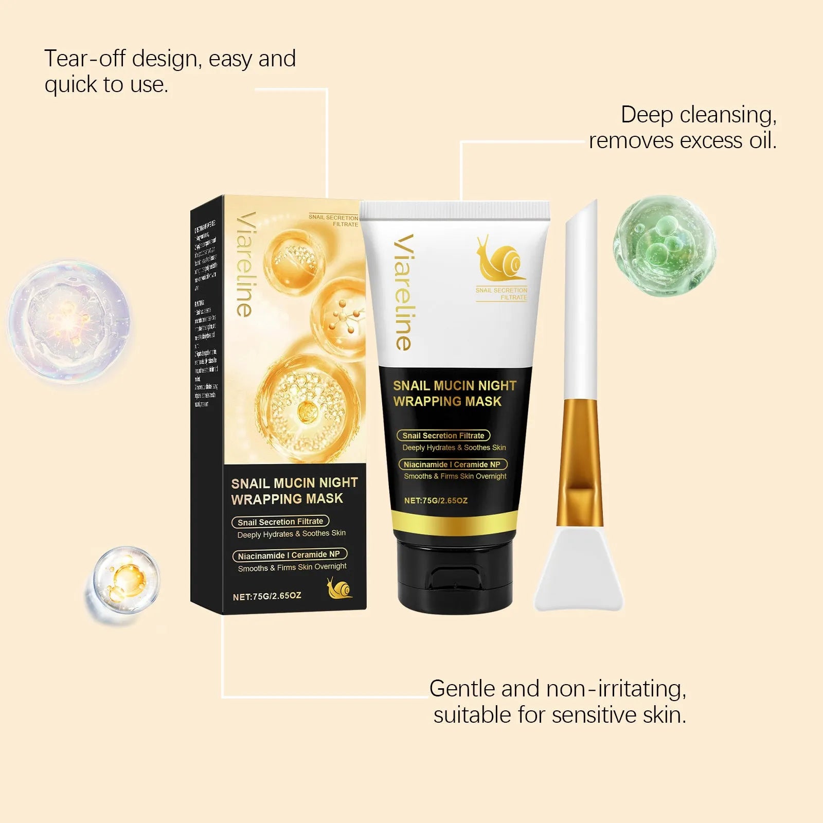 Turmeric Sleep Mask and brush set in packaging with dimensions 4.6 x 4.6 x 14.2cm