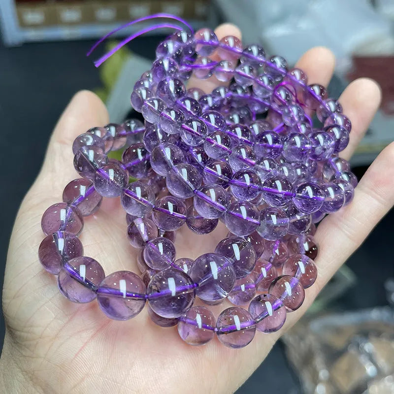 Natural Brazilian iced amethyst bracelet with round crystal beads in 7-8mm size