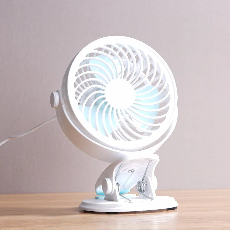 USB quiet desk fan with brushless motor, available as clip-on or floor-standing style