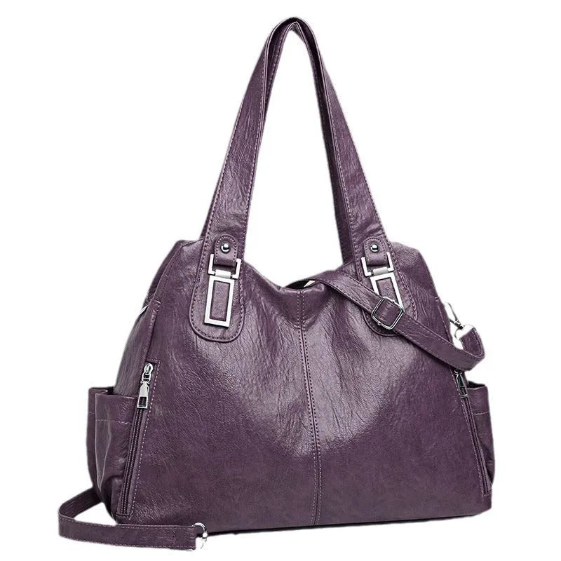 Soft square women's tote bag in various colours with a single shoulder strap and zip pocket inside.