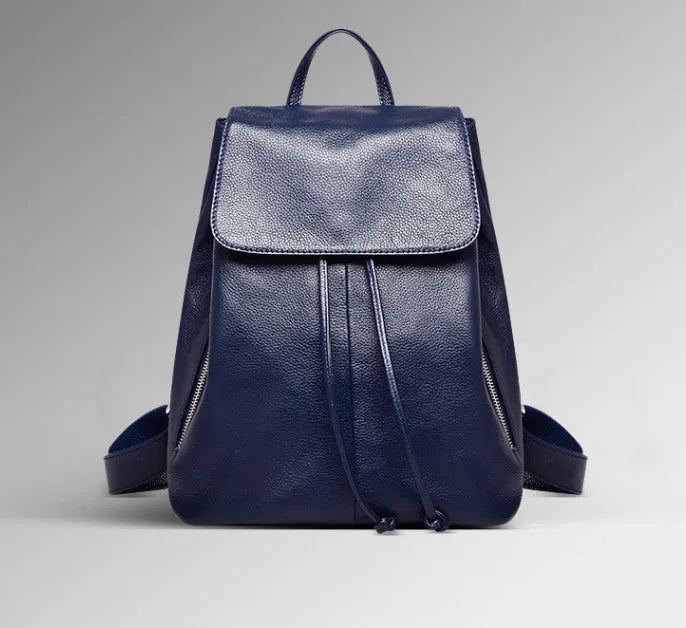 Genuine leather women's backpack in black with waterproof finish and multiple internal compartments