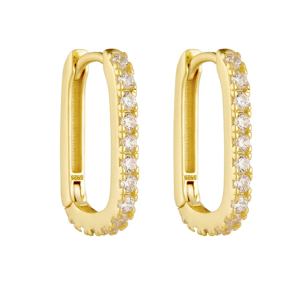 S925 sterling silver oval zircon ear clip earrings in geometric design with yellow or white colour options
