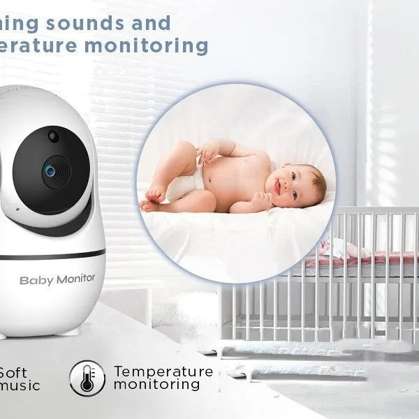 White wireless baby monitor with 7 inch 1080P screen, night vision, and two-way intercom in nursery