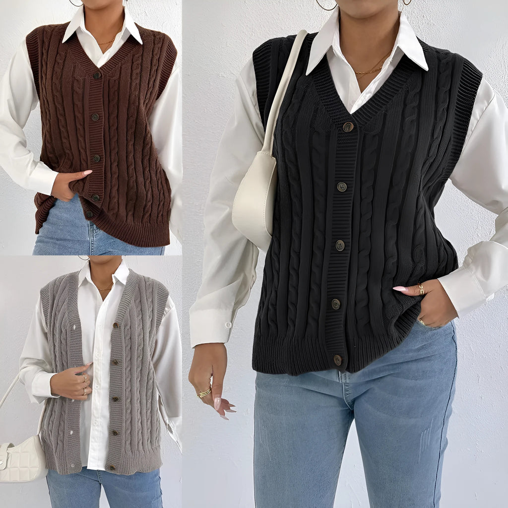 European American leisure outer twist woven vest solid colour deer plush polyester free size coffee